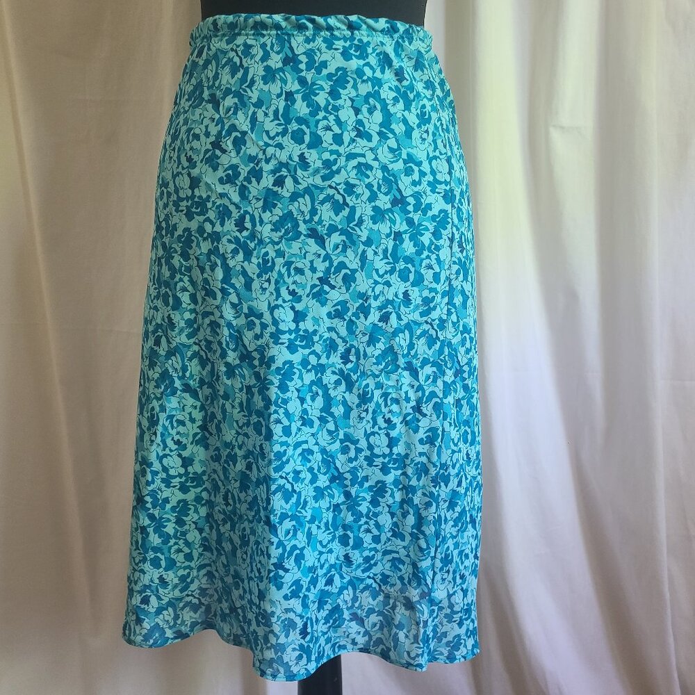 Y2K Blue Floral Print Mesh Overlay Skirt